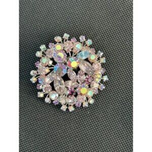 Vintage Signed Weiss Lavender & Dark Purple AB Rhinestone Brooch